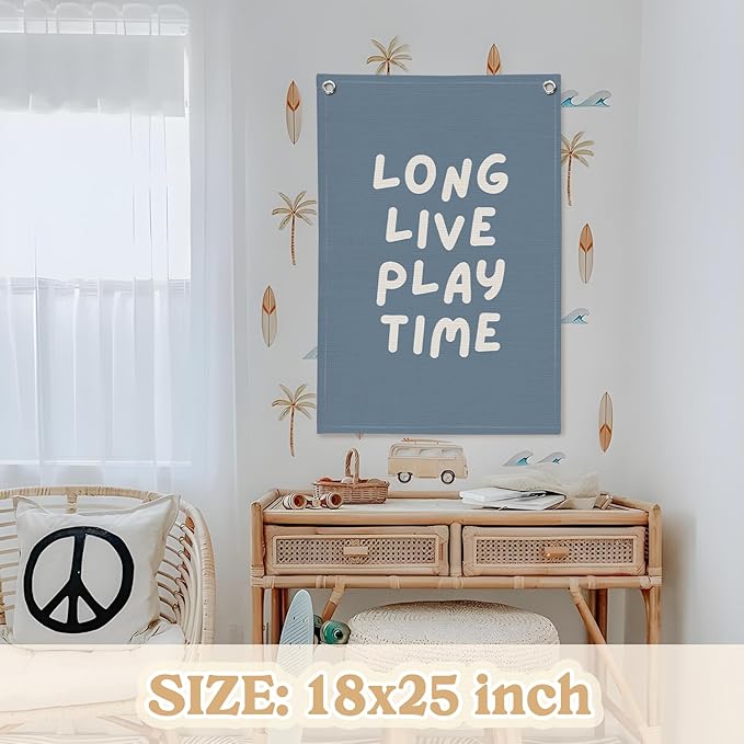 Playroom Wall Decor,Navy Blue Play Room Canvas Banner,Kids Boy Decor Hanging Banner for Nursery,Toddler,Playroom18x25 Inch