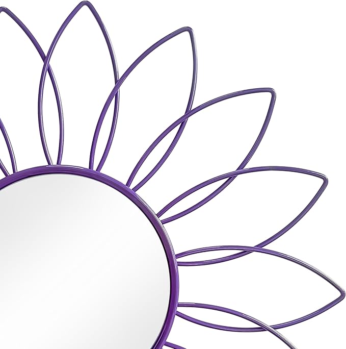 3 Pack Metal Mirrors for Wall Sunburst Wall Mirrors Home Décor Decorative Hanging Wall Art for Living Room Bedroom Entryway (Purple, Flowers)