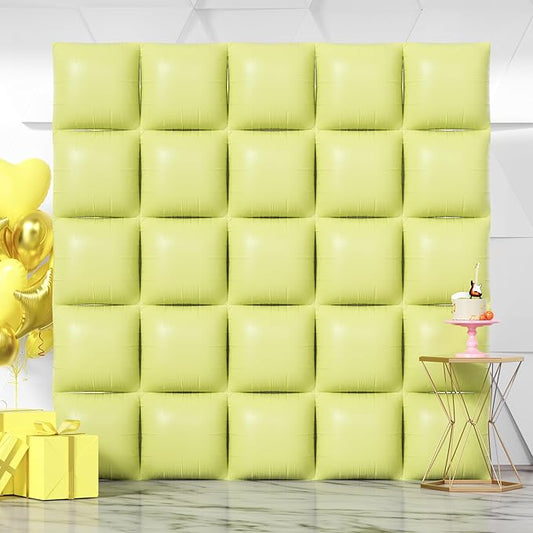 NISOCY 25PCS Yellow Square Foil Balloons Wall Backdrop Double Sided Pastel Yellow Balloons Arch Kit for Birthday Baby Bridal Shower Gender Reveal Easter Wedding Anniversary Party Decorations