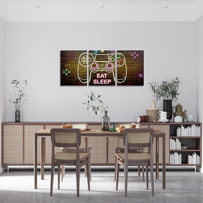 Feelyou Gamer Office Wall Decorations Artwork Posters 12" x 16" 3 Piece Gaming Canvas Wall Art for Living Room for Boys Girls Children Gamepad Picture Wall Decor Game Wall Painting