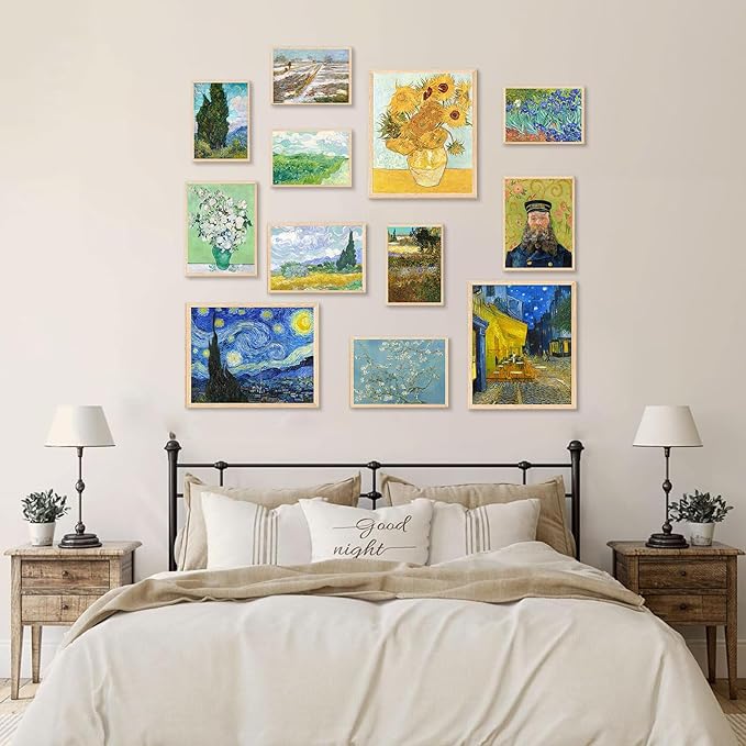 KBKBART Vintage Eclectic Wall Art Prints Set of 12, Abstract Eclectic Wall Decor Van Gogh Maximalist Famous Artist Painting Pictures, Trendy Maximalism Poster for Aesthetic, Unframed