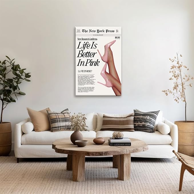 Trendy Baby Pink Poster 70s Canvas Prints The New York Press Wall Art Life Is Better in Pink Hot Girl Posters Preppy Aesthetic Decor Bedroom for Cool Girly Room Home Dorm 24x36inch Framed