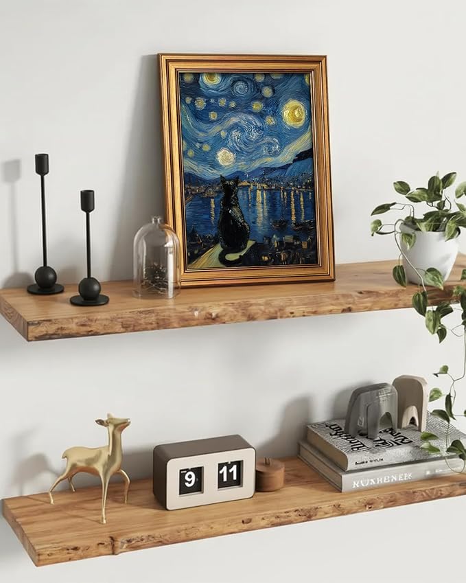 HUARCEY Gold Framed Canvas Wall Art, Van Gogh Cat Vintage Decor, Bathroom Shelf Vintage Decor Aesthetic, Retro Decoration for Bathroom Bedroom Living Room, 12x16Inch
