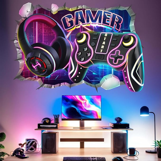 Gamer Wall Decals for Kids Boys: Peel and Stick Cool Gaming Video Gameing Wall Stickers - Wall Decor Art Kids Supplies Ages 1-12 Year
