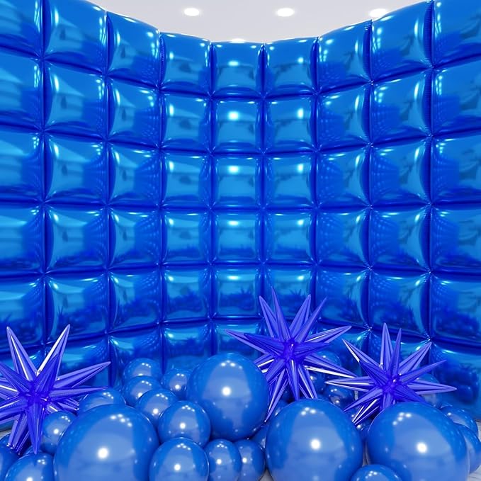 36pcs Blue Square Foil Balloons Wall Backdrop with 79pcs Balloon Garland Arch Kit, Double Sided Balloon for Birthday Baby Shower Bridal Shower Anniversary Prom Graduation Party Decorations