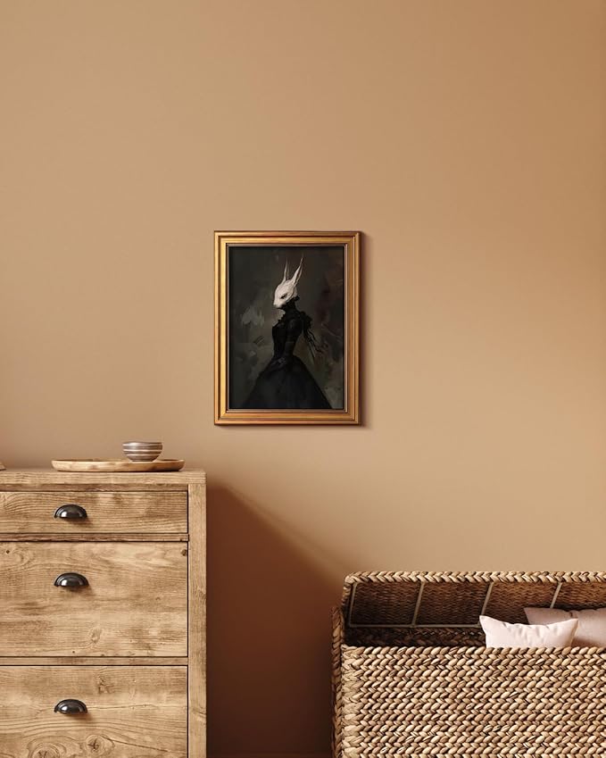 HUARCEY Gold Framed Vintage Wall Art Canvas Prints Gothic Room Decor Vintage Rabbit Lady Wall Decor, Aesthetic Dark Academia Halloween Pictures Oil Painting Goth Decorations 12x16in