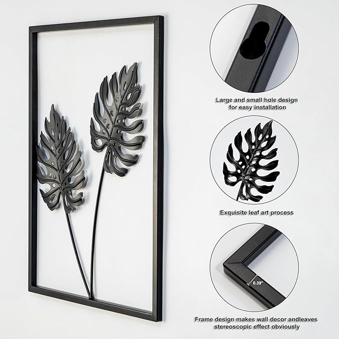 QXSXKJ Black Metal Wall Decor Framed, 3d Modern Metal Wall Art with Light, Minimalist Abstract Black Line Art DéCor, 4 Piece Home Art for Living Room Bedroom Bathroom