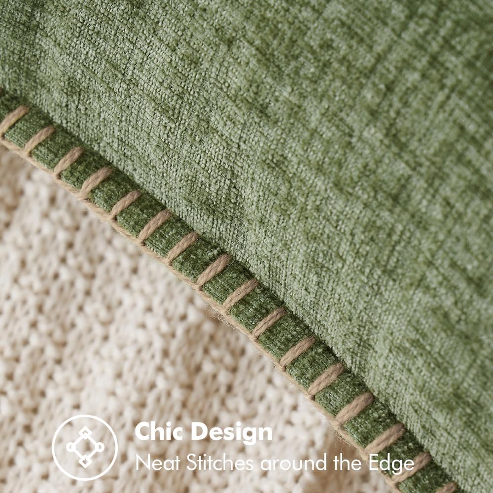 MIULEE Pack of 2 Couch Throw Pillow Covers 12x20 Inch Sage Green Farmhouse Decorative Pillow Covers with Stitched Edge Soft Chenille Solid Dyed Spring Pillow Covers for Sofa Bed Living Room