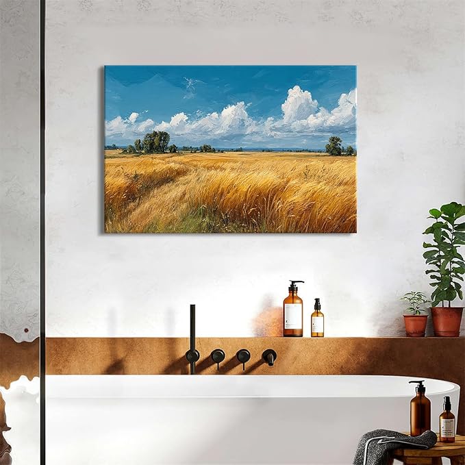 Farmhouse Kitchen Wall Art Nature Pictures Wall Decor Autumn Farm Land Painting Rustic Meadow Landscape Canvas Prints Country Trees Poster Artwork for Bedroom Living Room Home Decoration 24x36"