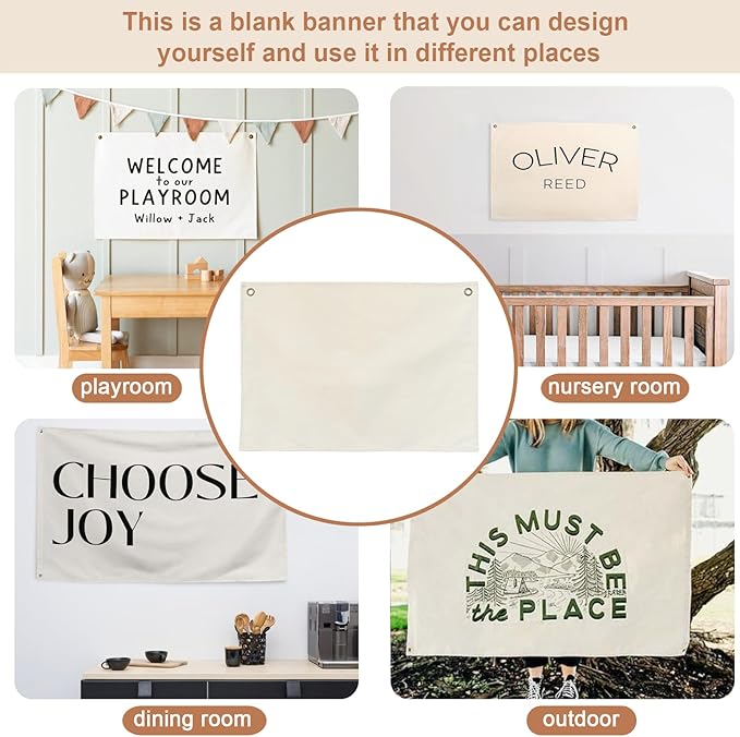 Canvas Banner Hanging Flag Banner for Nursery and Playroom Wall Décor for Kids Trendy Room Décor for Boys and Girls (Blank)