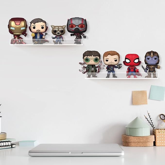 20 Pack Vinyl Record Shelf Wall Mount, 12-Inch Clear Acrylic Album Storage Holder, Floating Display Shelves for Wall Decor, Magazine Shelf, Kids Bookshelf, Suitable for Bedroom, Living Room