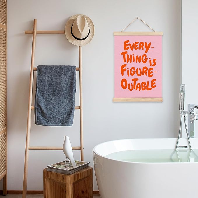 LZYRF Preppy Pink and Orange Everything Is Figureoutable Inspirational Wall Art Poster Framed, Positive Affirmations Canvas Prints Wall Decor for Home Office Classroom, 12x16 Inch