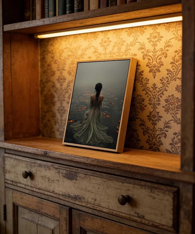 Framed Dark Academia Wall Art Lady in the Lake Moody Victorian Wall Decor Pictures Gothic Cottagecore Posters Prints Vintage Halloween Aesthetic Paintings for Gallery Bedroom Decoration 8x10in