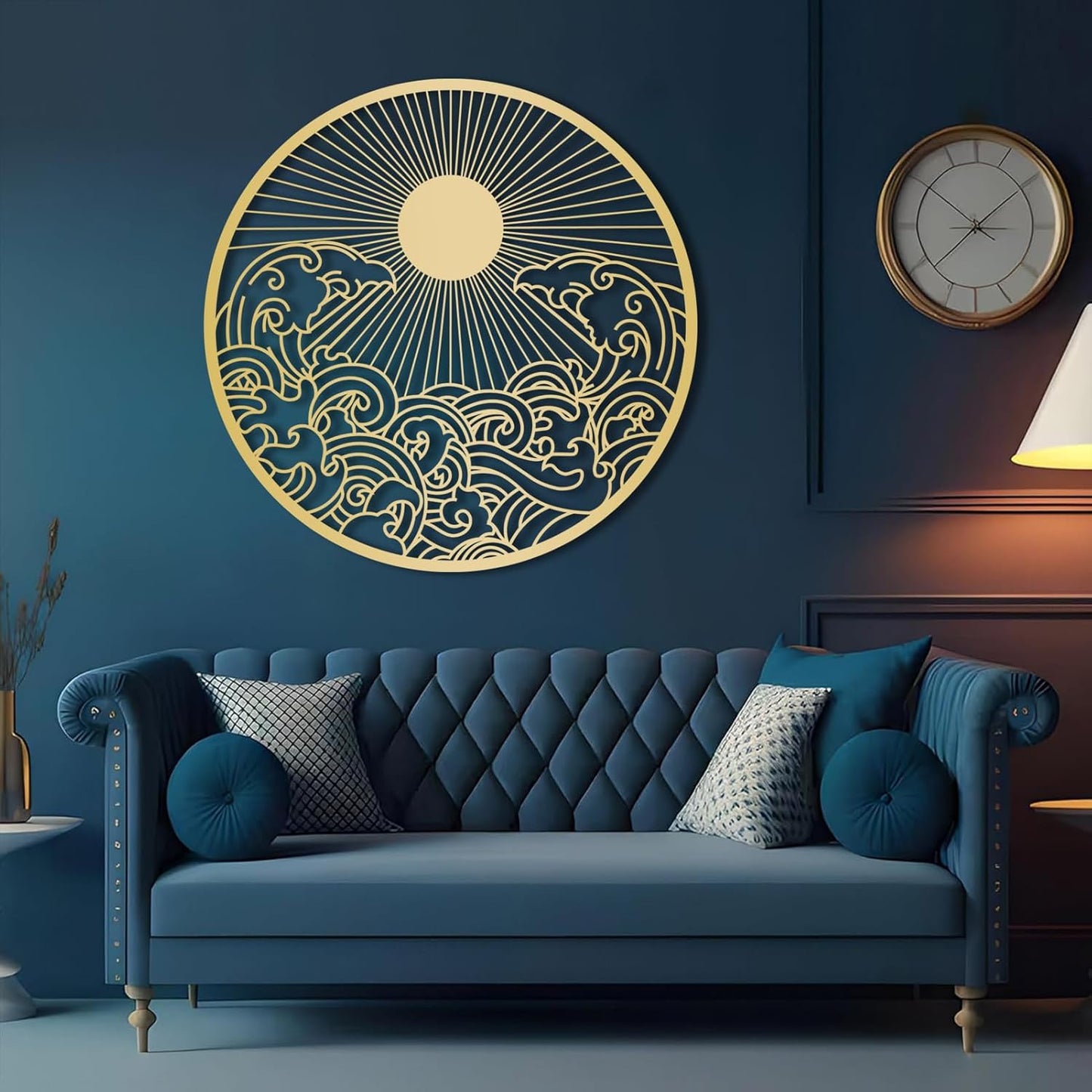 flyoak Metal Sun Wall Decor Outdoor, Sunrise Metal Wall Art, Metal Wave Wall Art, Sunrise and Wave Wall Decor, Sunburst Wall Art, Sunset Wall Art, Wall Hangings for Bedroom (White, 19x19in|47x47cm)