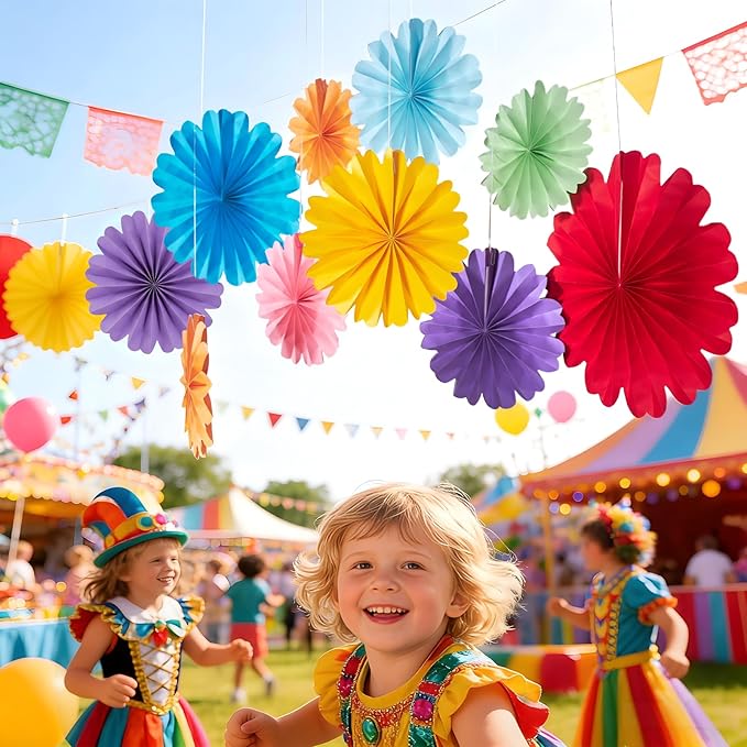 Easy Joy Paper Flowers Decorations for Wall 10 PCS Paper Fans Fiesta Party Decorations Mexican Party Decorations for Girl Classroom Groovy Birthday Baby Shower Wedding Room Wall Hanging Décor