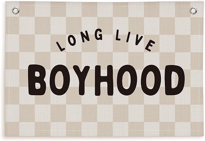 Lacama Long Live Boyhood Boys Room Decor Nursery Decor, Linen Banner Wall Hanging Banner Flag for Boys Bedroom Decor Toddler Boy Room Nursery 30x20 In