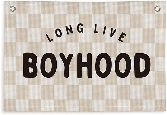 Lacama Long Live Boyhood Boys Room Decor Nursery Decor, Linen Banner Wall Hanging Banner Flag for Boys Bedroom Decor Toddler Boy Room Nursery 30x20 In