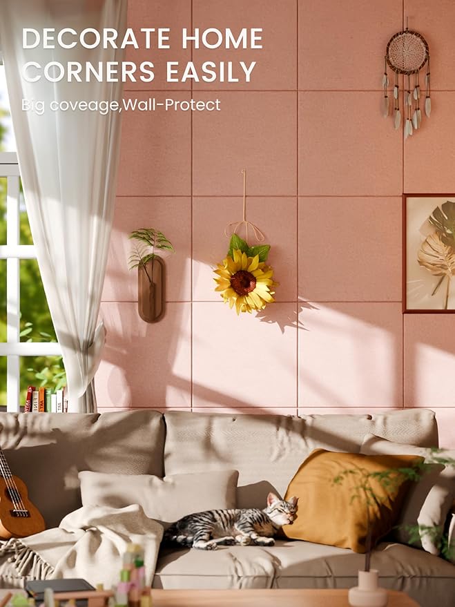 Bumusty Large Cork Board 36" x 24" Alternative - 6 Pack Felt Wall Tiles with 40 Safe Removable Adhesive Tabs, 30 Pushpins, Cork Boards for Walls Pin Board Bulletin Board Office Decor (Pink)