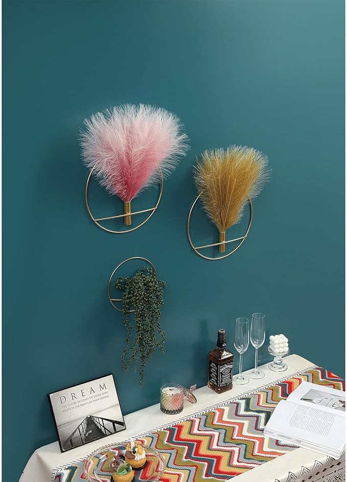 Pretty Jolly Wall Decor Metal Vase Decoration Holder, Wall-Mounted Artificial Flowers, Golden Fake Wheat 2 Pack, Art Artificial Greenery, Farmhouse, Boho