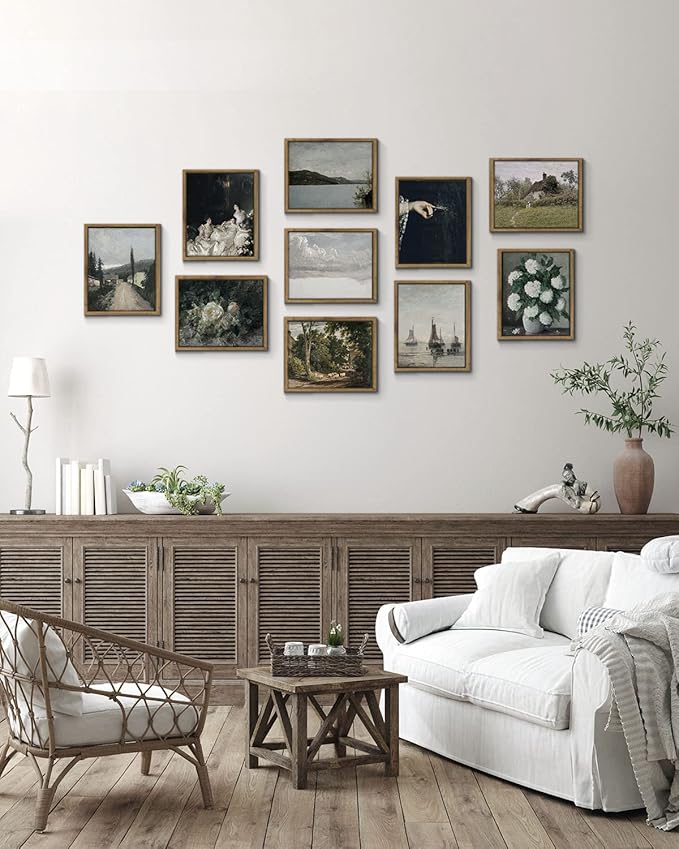 InSimSea Framed Canvas Wall Art Vintage Decor, Classical Landscape Watercolour Painting Canvas Prints Rustic Room Wall Decor Living Room Badroom Farmhouse Bathroom Decorations, 8"x10"