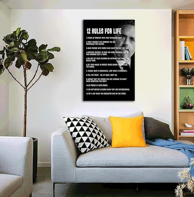 AMART SUN The 12 Rules For Life Inspirational Printed Canvas Wall Art • 12 rules of life poster • Motivational Artwork Modern Home Decor For Home,Office,Gym,Classroom Wall Decor Framed Ready to Hang