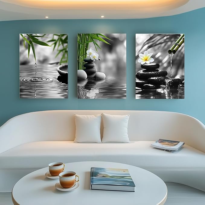 Yxbhhym Black and White Zen Wall Art Poster Gray Prints Green Room Decor Buddha Canvas Pictures Zen Artwork for Spa Living Room Wall Decoration Bathroom Wall Art Bedroom Home Decor Framed