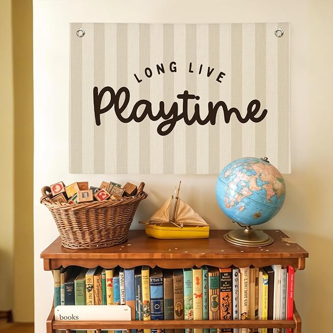 Playroom Decor, Long Live Playtime Linen Canvas Banner – Wall Hanging for Kids Room, Nursery and Toddler Room – Inspirational Decor for Kids Bedroom 30x20 Inch
