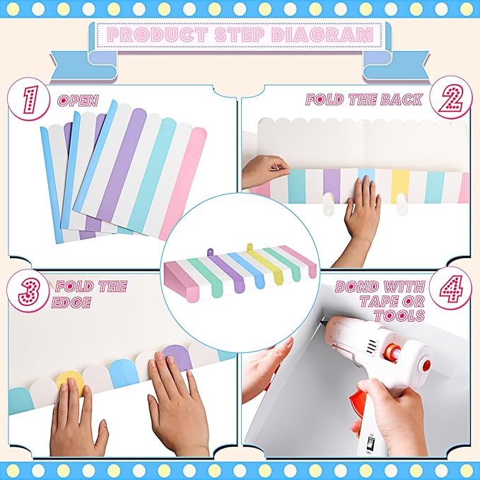 Boao 4 Pack Pastel Circus Awning Decoration Macaron 3D Stripe Cardboard Awning Pastel Wall Decor Colorful Carnival Party Favor for Spring Easter Bakery Ice Cream Truck Bulletin Board