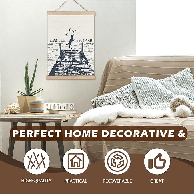 LZYRF Lake House Wall Art Poster Framed, Coastal Beach Room Decor, Life Is Better at the Lake Vintage Beachy Canvas Prints Wall Decor for Living Room Bedroom Beach House Cabin, 12x16 Inch