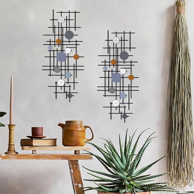 ruelen Set of 2 Minimalist Geometric Wall Decor - Modern Metal Wall Art for Living Room, Bedroom & Office – Abstract 2D Design in Dark Colorful Style