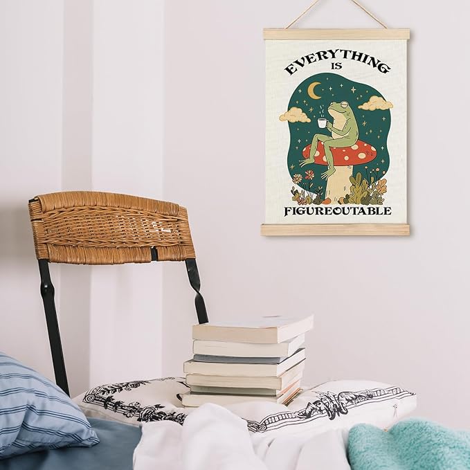 Everything is Figureoutable Inspirational Wall Decor, Rustic Cottagecore Frog Positive Affirmations Canvas Prints Wall Decor for Bedroom Living Room Home, 12x16 Inch
