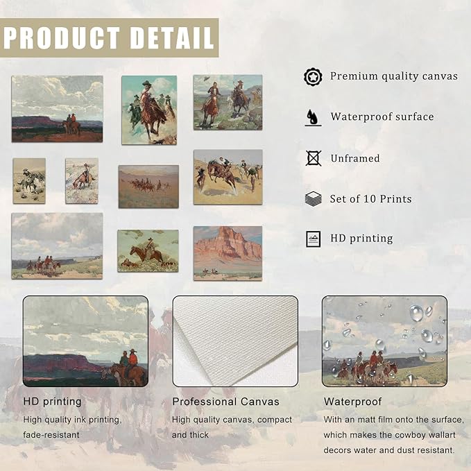 Uniro Western Decor Vintage Western Cowboy Wall Art, Farmhouse Wall Decor Cowboy Oil Painting Pictures Aesthetic, Rustic Old West Southwestern Artwork Prints for western Bedroom Bathroom Gallery decor - UNFRAMED