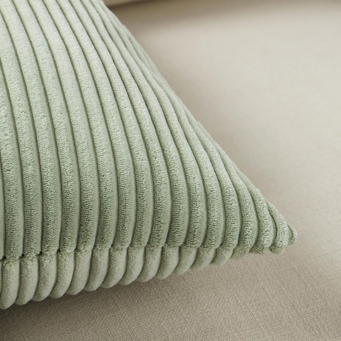 Fancy Homi 2 Packs Sage Green Decorative Throw Pillow Covers 16x16 Inch for Living Room Couch Bed, Rustic Farmhouse Boho Home Decor, Soft Corss Patchwork Corduroy Textured Square Cushion Case 40x40 cm