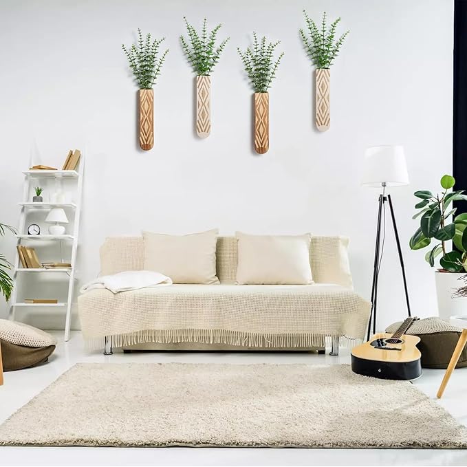 3 Pack Wood Wall Planter, Boho Wall Vase for Hallway Decor and Bathroom Decor, Modern Farmhouse Decor, Wooden Hanging Planter for Holding Dried Flowers and Faux Greenery