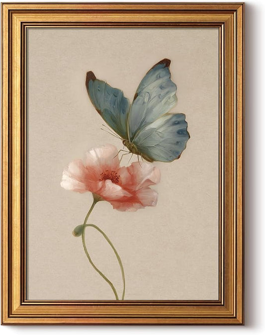 InSimSea Gold Framed Canvas Prints Wall Art, Vintage Butterfly Decor, Cherry Blossom Paintings Farmhouse Spring Wall Decor, Antique Pictures for Nursery Bedroom Living Room Shelf, 12x16inch
