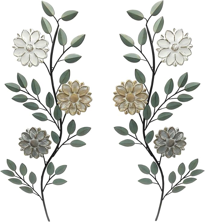 MorningRo 2 Pcs Metal Wall Art, Vintage Leaf Wall Decor, 15.75 Inch, Indoor/Outdoor, Rustic Wall Decor for Home Office, Living Room, Bedroom