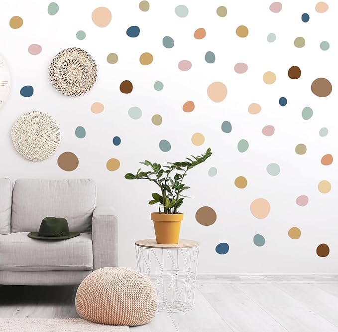 15 Sheet 300 Pcs Irregular Polka Dots Boho Wall Decal Terrazzo Playroom Bedroom Removable Modern Vinyl Boho Wall Stickers(Boho Color)