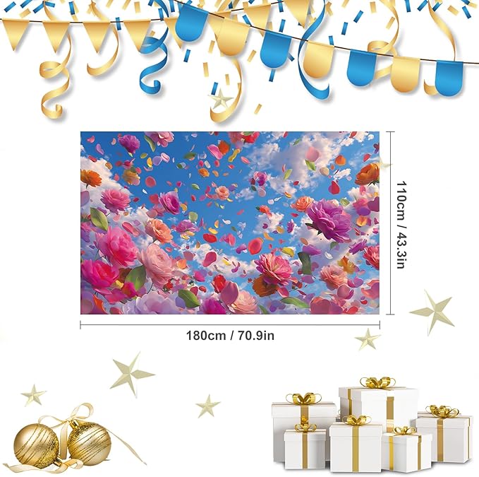 Spring Flower Backdrop 71'' x 43''h Hello Spring Banner Gnome Daisy Butterfly Backdrop Decorations for Photography Background Photo Prop Booth Party Decor