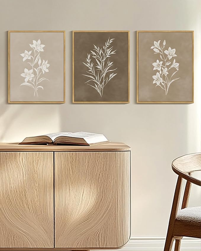 Drsoum Vintage Neutral Botanical Flower Wall Art Framed Retro Colorful Boho Floral Prints Morden Retro Wildflower Rustic Artwork Kitchen Dining Room Ready to Hang 11x14in Natural Framed