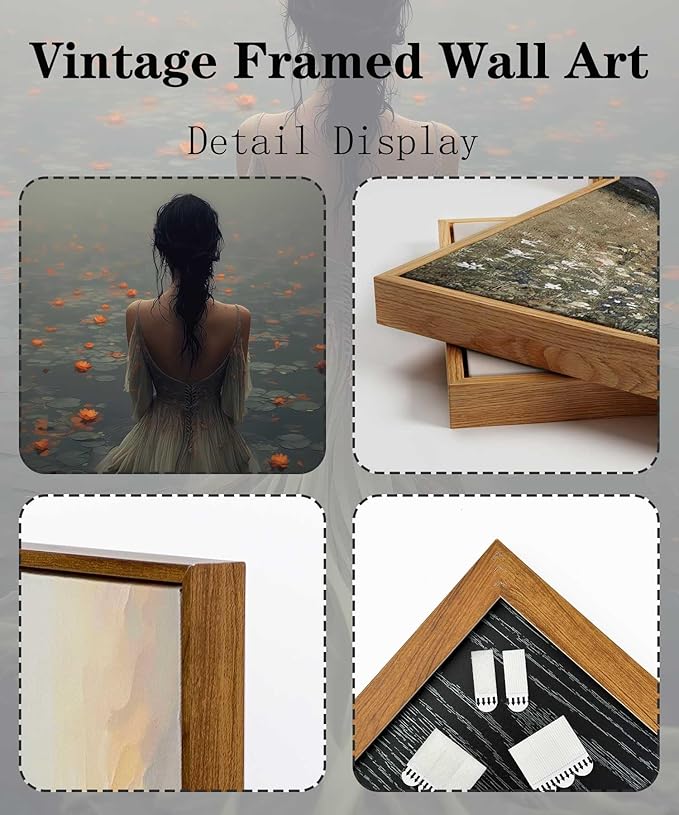 Framed Dark Academia Wall Art Lady in the Lake Moody Victorian Wall Decor Pictures Gothic Cottagecore Posters Prints Vintage Halloween Aesthetic Paintings for Gallery Bedroom Decoration 12x16in