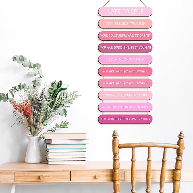 Positive Psychology Affirmations Wall Decor,Wooden Hanging Sign,Inspirational Self Care Quotes,Therapy Office Wall Art,Mental Health Gifts for Bedroom Classroom