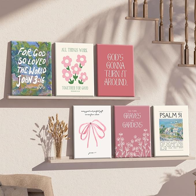 Christian Wall Art Coquette Aesthetic Decor Poster Pink Bow Canvas Wall Art Bible Verse Scripture Poster Religious Floral Prints Picture Christian Artwork for Living Room Bedroom 8x10x6 Ready to Hang