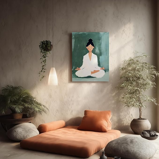 GELDSTEI Framed Zen Wall Art, Tranquil Meditation Wall Decor, Yoga Girl Canvas Painting, Spiritual Aesthetic Picture, Calming Mindfulness Poster Print for Living Room Spa Yoga Studio 16x24 Inch