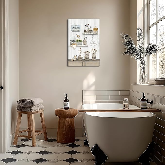 Farmhouse Bathroom Wall Art Relax Soak Unwind Sign Wall Decor Rustic Cotton Flower Bathroom Painting Retro Floral Jars Canvas Prints Brown Theme Country Bath Painting Artwork Home Decor 16x24 Inch