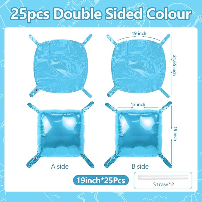 NISOCY 25PCS Pearl Blue Square Foil Balloons Wall Backdrop Double Sided Light Blue Balloon Tunnel Arch Kit for Birthday Baby Bridal Shower Wedding Anniversary Engagement Graduation Party Decorations