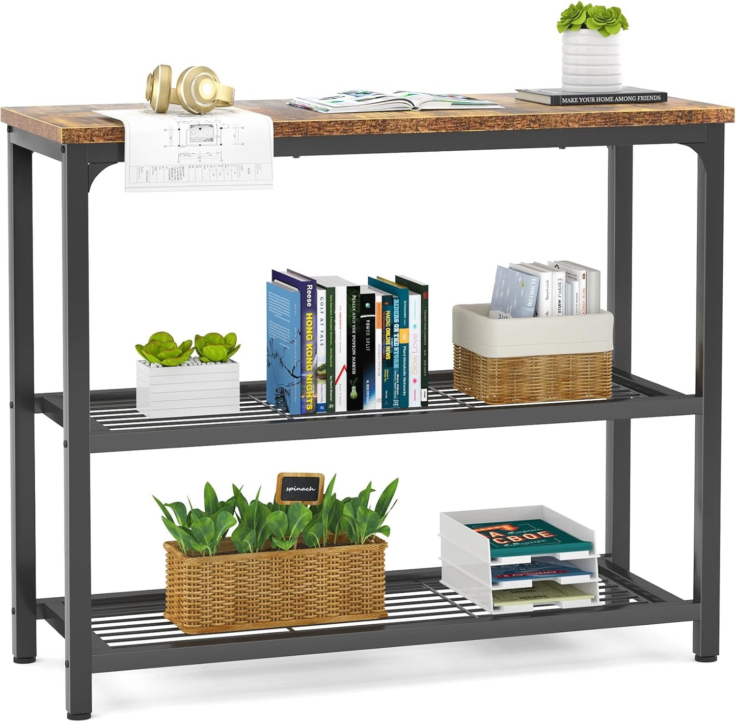 Ecoprsio Small Console Table, Sofa Table with Double Mesh Shelves, Industrial Entryway Table for Entryway, Hallway, Foyer, Front Hall, Sofa Couch, Living Room, Bar, Kitchen, 32 Inch, Rustic
