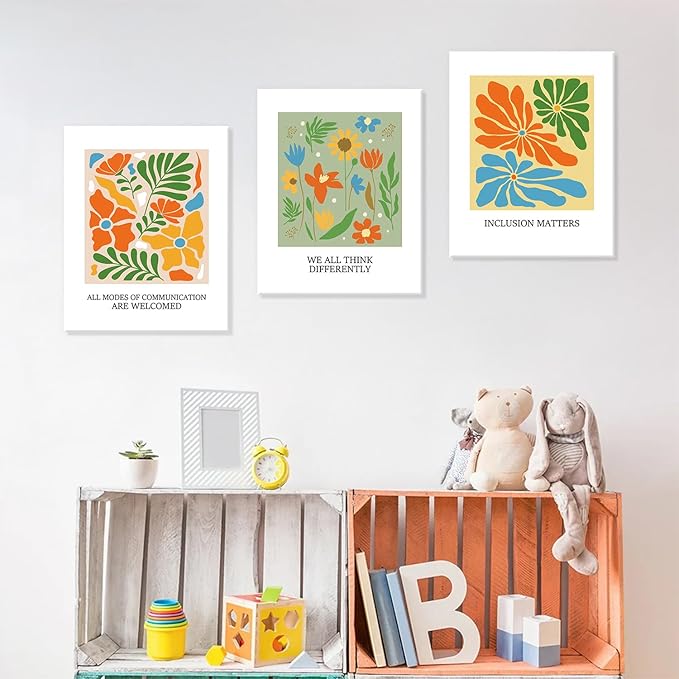 CHDITB Inclusive Diversity Wall Art, Inspirational Wall Decor, Set Of 6 Floral Motivational Frame Canvas Poster Equality Artwork Everyone is welcome Classroom Art Print For Home Nursery Decor 8”x10”