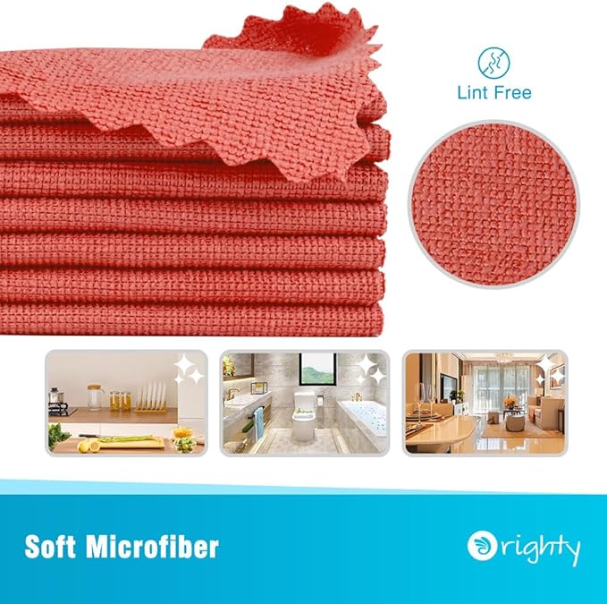 Orighty Cleaning Cloths, Shop Towels 100 Pack, Shop Rags Reusable, Microfiber Cleaning Rags Bulk for Cars, Multi-Purpose Lint Free Towels for Automotive, Mechanic, Kitchen, 11.5’’ x 11.5’’, Red