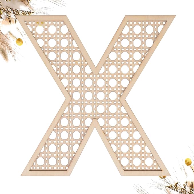 Wooden Rattan Letters 8 inch Wood Letters X for Wall Decor Crafts Boho Nursery Decor for Baby Shower Wedding Bedroom Name Signs Large Rustic Letter Home Decoration