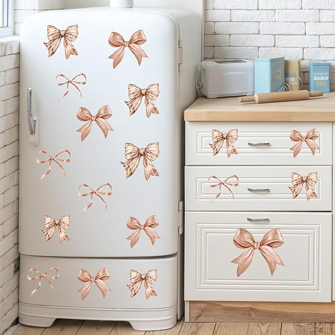 Whaline 12 Sheets Boho Bow Wall Stickers Watercolor Brown Bowknot Wall Decals Room Mural Stickers for Coquette Birthday Party Home Nursery Decor, 7.9 x 11.8 Inch